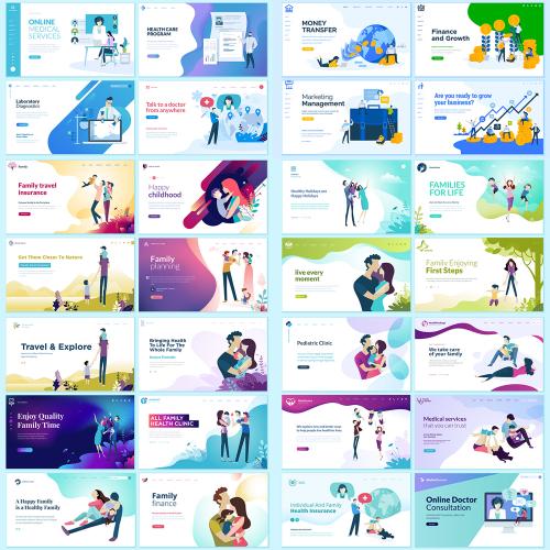 2.5D扁平网页插图引导页办公商务生活家庭AI矢量设计素材