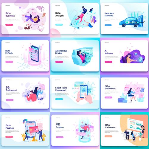 扁平网页配图购物电商数据引导页2.5D矢量AI插画设计素材