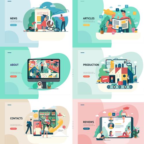 互联网商业业务概念扁平化2.5D插画AI矢量设计素材