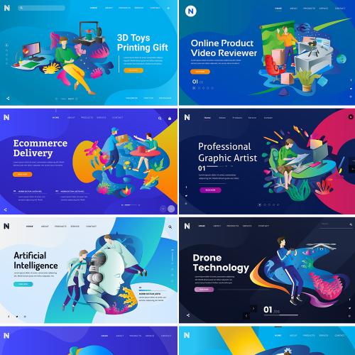 创意扁平化未来科幻科技网页引导页banner矢量AI设计素材