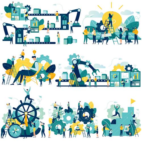 人物2.5D等距差扁平化手机app引导页网页UI8矢量AI设计素材