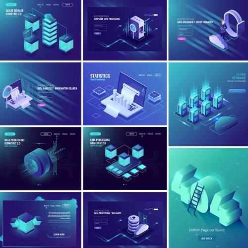 2.5等距差科技感电脑未来插图UI设计banner海报矢量素材