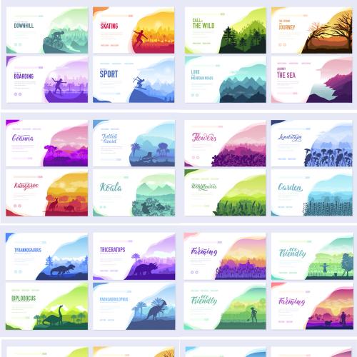 风景人物动物剪影远山运动手绘插画扁平化AI矢量设计素材