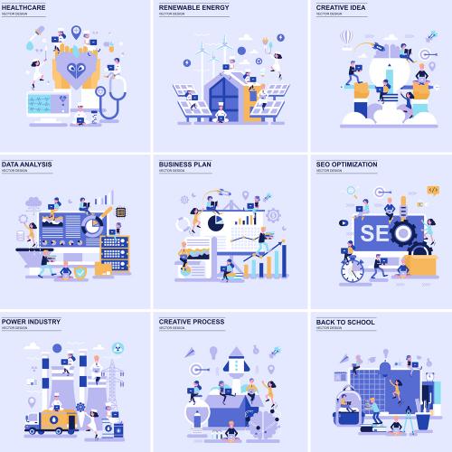 商务金融主题扁平化2.5D场景插画设计矢量概念图AI素材模板