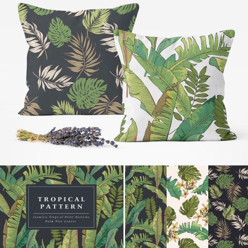 热带植物棕榈树无缝图案包装印刷AI矢量设计素材