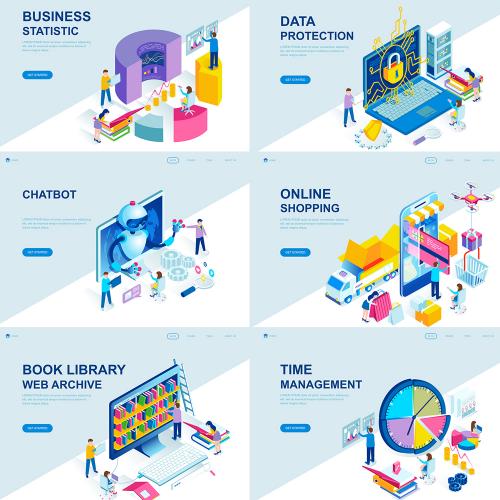 扁平化等距差场景等轴2.5D网页banner海报AI矢量设计素材