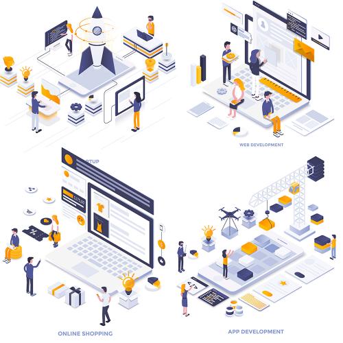 等距差2.5D3D立体网络数据场景插画网页海报EPS矢量设计素材