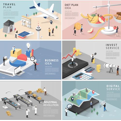 矢量扁平化等距差EPS矢量场景插画UI设计banner背景ai素材