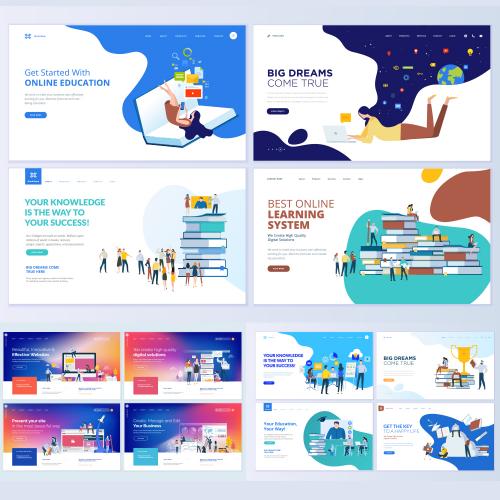 高端创意扁平化网络大数据化区块链插画海报EPS设计素材