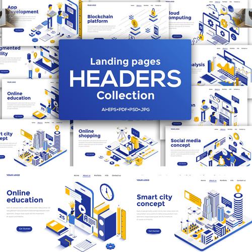等距差3D立体2.5D区块链网络数据banner海报EPS矢量设计素材