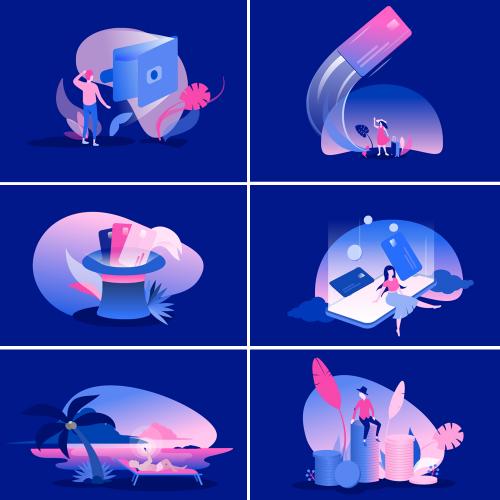 创意金融网站网页UI着陆页面设计扁平化矢量插图画场景素材