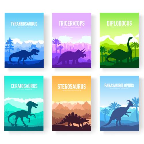 森林动物远山剪影日出飞鸟人物扁平化插画AI矢量设计素材