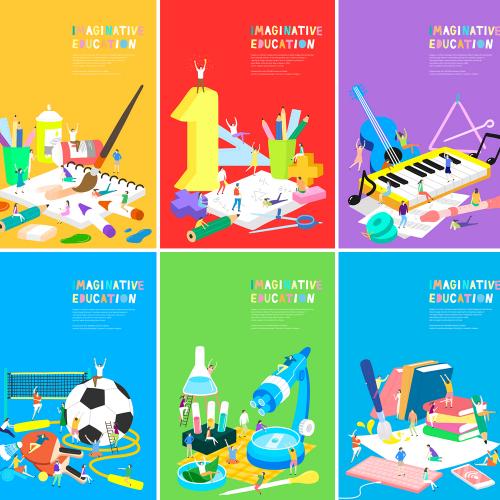 扁平卡通儿童小学课外兴趣班开学招生海报宣传PSD设计素材