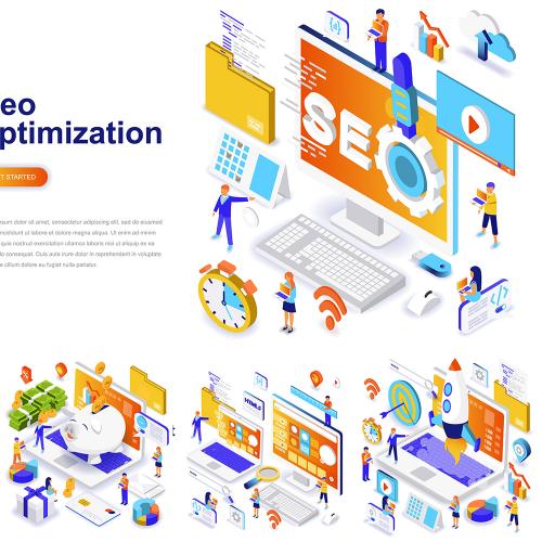 2.5D立体等距差云数据金融区块链banner海报EPS矢量设计素材