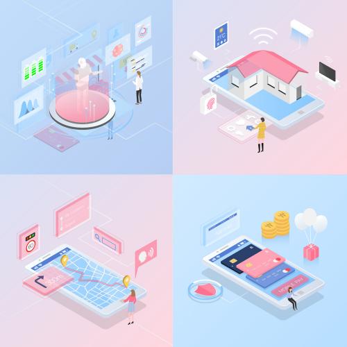 等距差2.5D立体3D虚拟交易场景手机UI网页导航AI设计素材