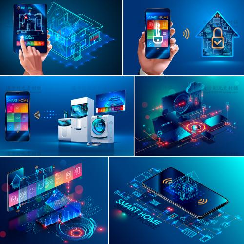 人工智能科技未来手机APP摇控感应2.5D场景插画AI设计素材