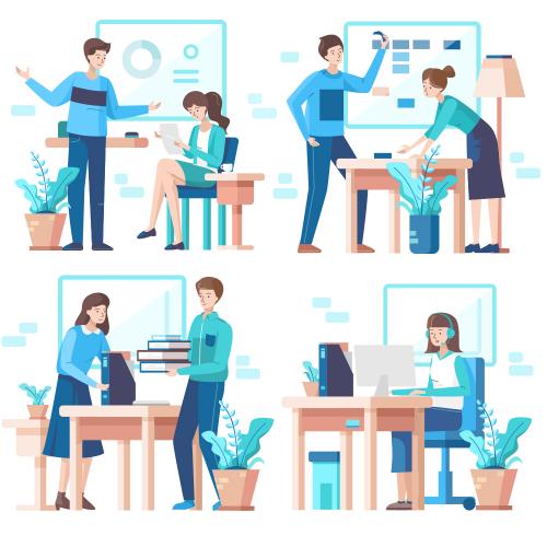 扁平化互联网工作办公场景矢量插画UI APP海报AI设计素材