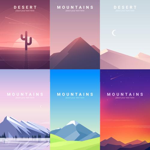 扁平化创意风景矢量插画手机APP网页面UI引导页EPS设计素材