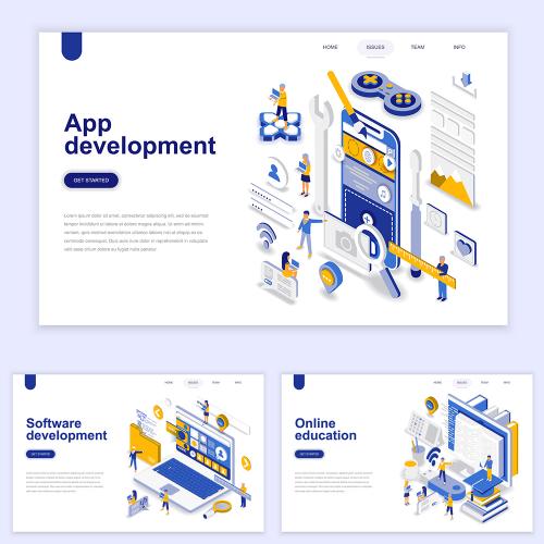 等距差2.5d区块链虚拟交易金融海报banner背景设计矢量素材