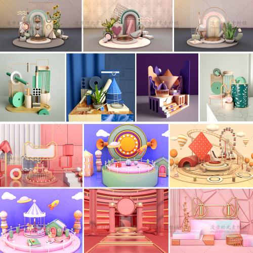 电商促销3D立体场景海报C4D工程源文件设计素材模板