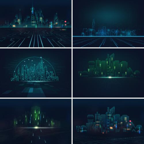 科技感背景5G城市夜景高铁汽车建筑UI海报AI矢量设计素材