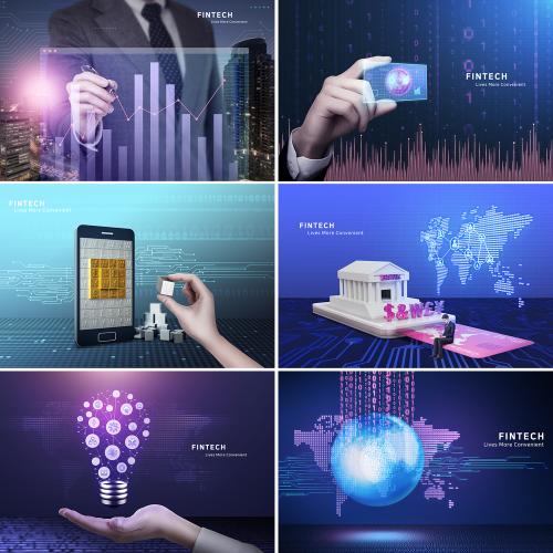 未来商业科技金融大数据合成海报背景展板模板PSD设计素材