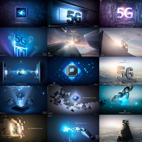 移动5G三维3D立体字科技互联网信息时代PSD海报设计素材