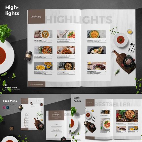 高端时尚餐厅菜单菜谱西餐牛排双折页PSD分层设计素材模板