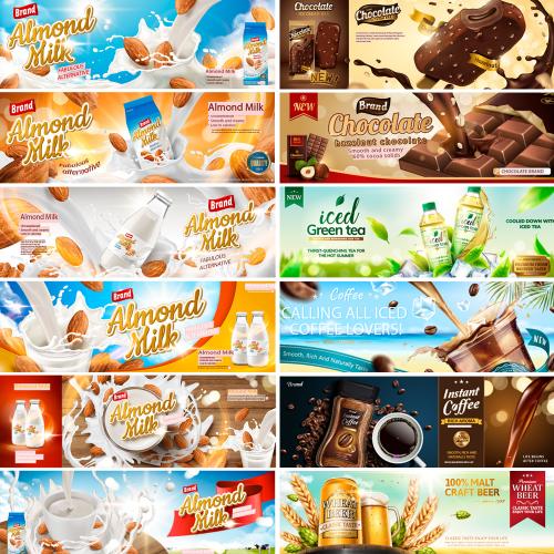 咖啡奶茶牛奶麦片零食灯箱广告宣传单矢量AI设计素材模版