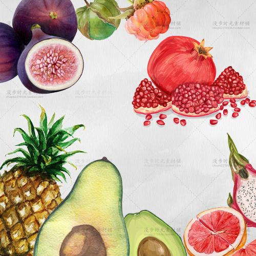 手绘水彩热带水果菠萝鲜榨果汁店铺海报设计PNG图片素材