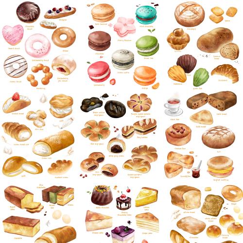 手绘水彩甜甜圈面包蛋糕下午茶点心餐饮海报PSD设计素材