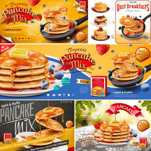 烙饼薄煎饼宣传海报厨房餐厅烘焙矢量AI设计EPS素材