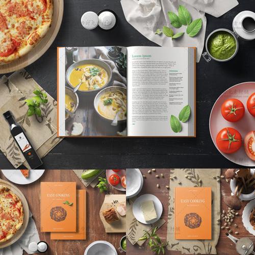 西式食谱厨房咖啡面包菜披萨谱PSD设计素材场景样机模板