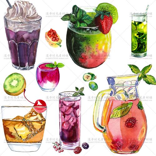 水彩水果汁奶茶冰饮菜单设计元素PNG免抠设计素材EPS矢量图