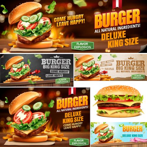 西式食物美食汉堡包西餐厅奶茶店面包店海报矢量AI设计素材