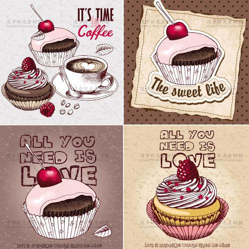 矢量手绘纸杯蛋糕EPS平面设计素材AI蛋糕店咖啡店甜品店海报
