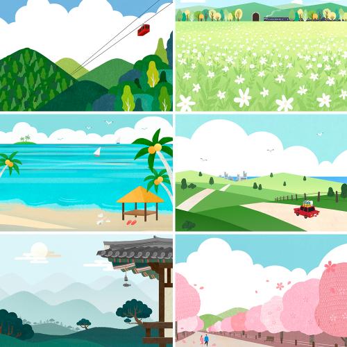 植物草地绿叶旅游旅行花草树木插图插画海报PSD设计素材