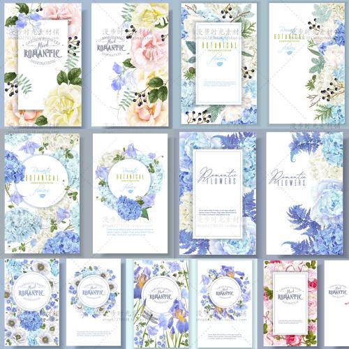 花朵花环绣球花主题婚礼邀请函请柬海报矢量AI设计素材模板