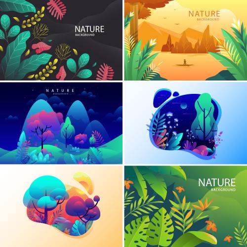 扁平化矢量植物风景插画网页banner海报背景UI设计AI素材