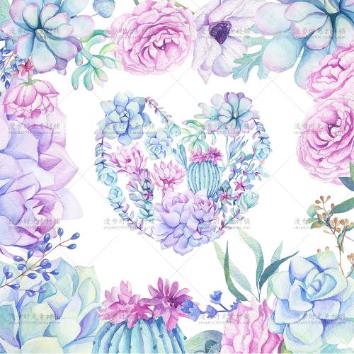 手绘水彩多肉植物盆栽花盆花园店铺装修 装饰画 PNG设计素材