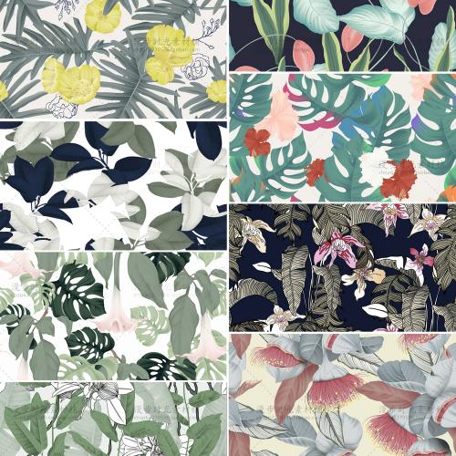 手绘矢量清新淡雅花卉叶子无缝壁画印刷包装图AI设计素材