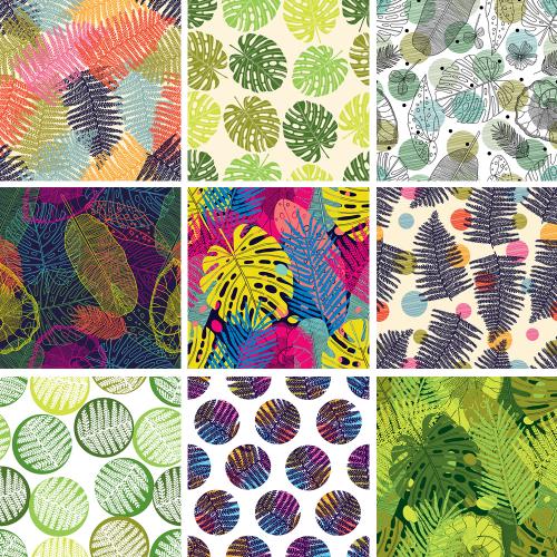矢量多彩叶子龟背竹森系植物无缝拼接包装印刷EPS设计素材