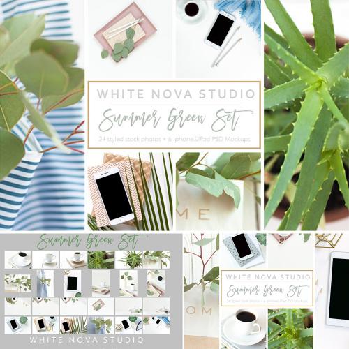 小资情调场景样机绿植手机桌面小清新咖哩PSD+JPG设计素材