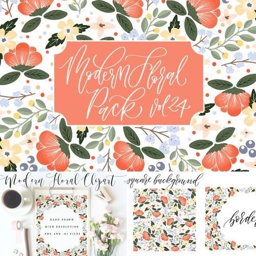 花环花朵婚礼请柬邀请函贺卡明信片手帐AI矢量设计素材集