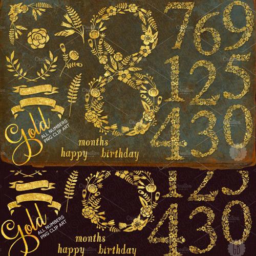 闪闪发光的黄金花卉花朵数字金色数字PNG免抠设计素材