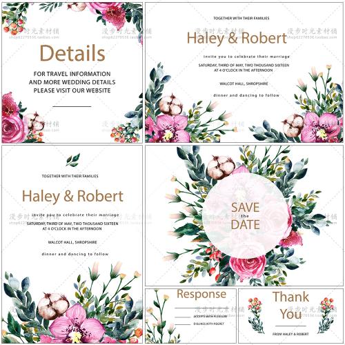 手绘水彩花卉请帖卡片明信片邀请函海报AI+EPS+PNG设计素材