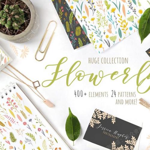 小清新水彩花卉植物叶子背景包装纹理图案矢量ai设计图片素材