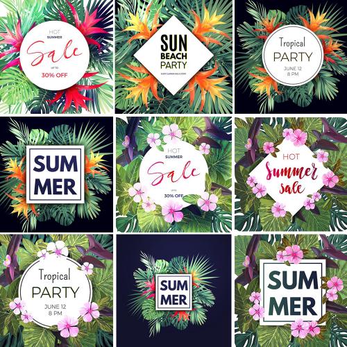 手绘绿色热带植物龟竹棕榈叶海报文字板排版EPS矢量图片素材