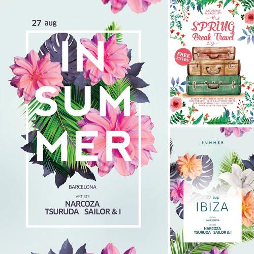 精品春夏背景宣传海报时尚花卉传单PSD源文件设计素材含字体