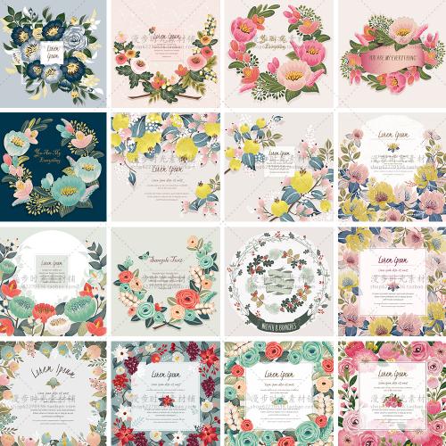 唯美森系花朵花框婚礼请柬迎宾卡片海报背景EPS矢量设计素材